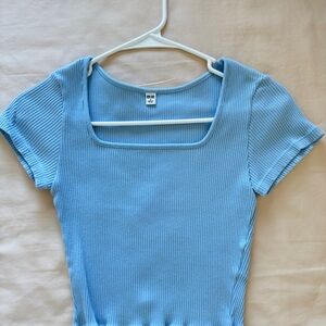 Uniqlo Blue Ribbed Square Neck Top — S